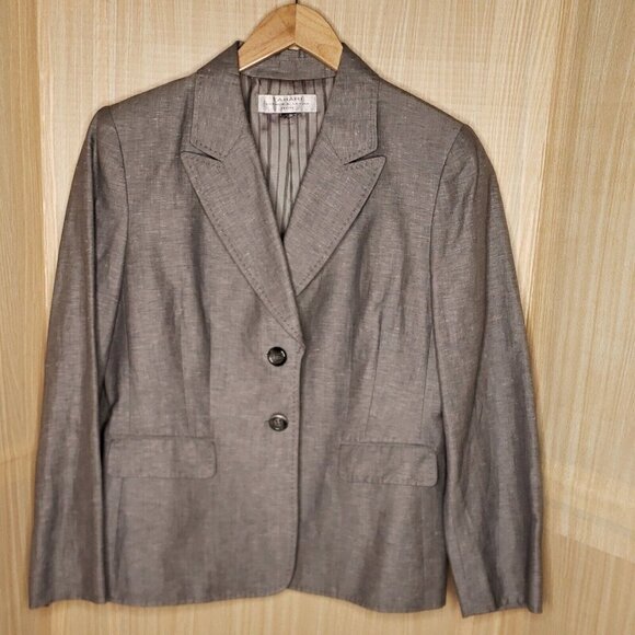 Tahari Petite Linen Blend Gray Menswear Inspired Blazer Small Petite - Picture 1 of 6